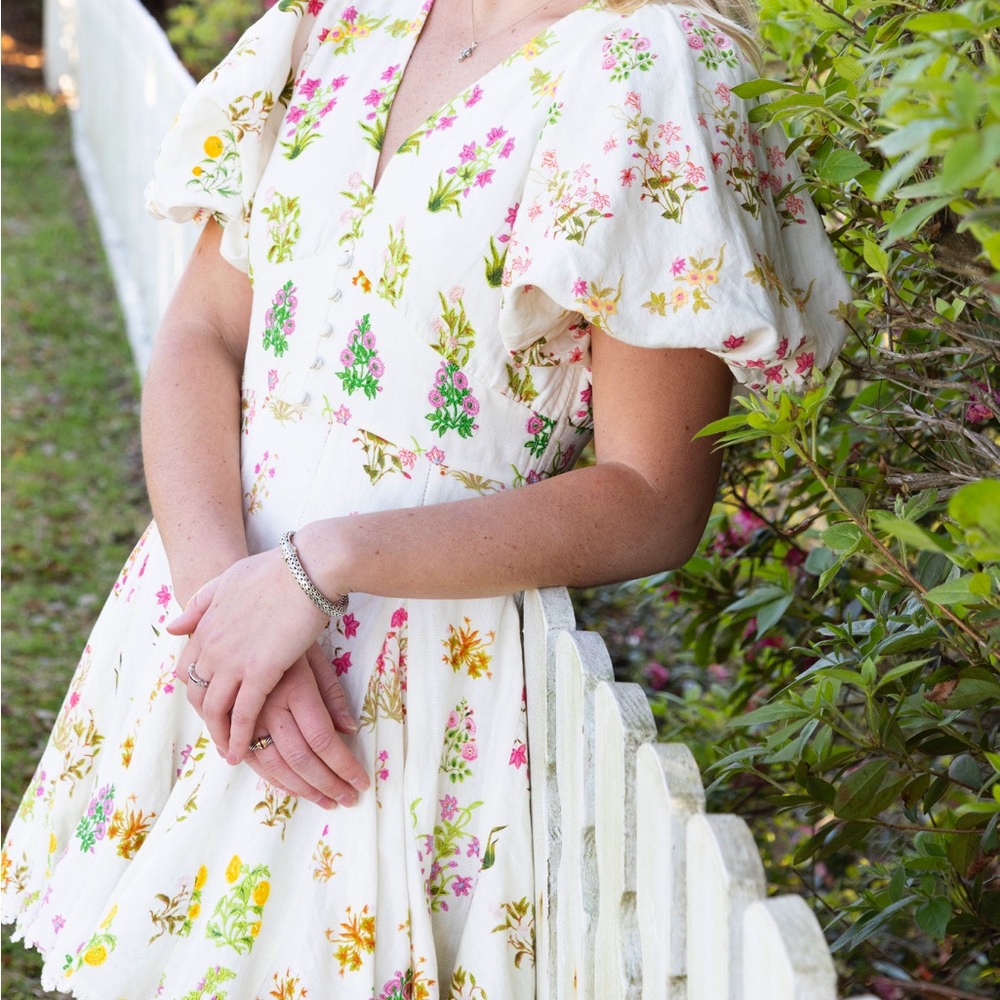 Hemant and Nandita Floral Mini Dress - White, Pink, Green, Yellow